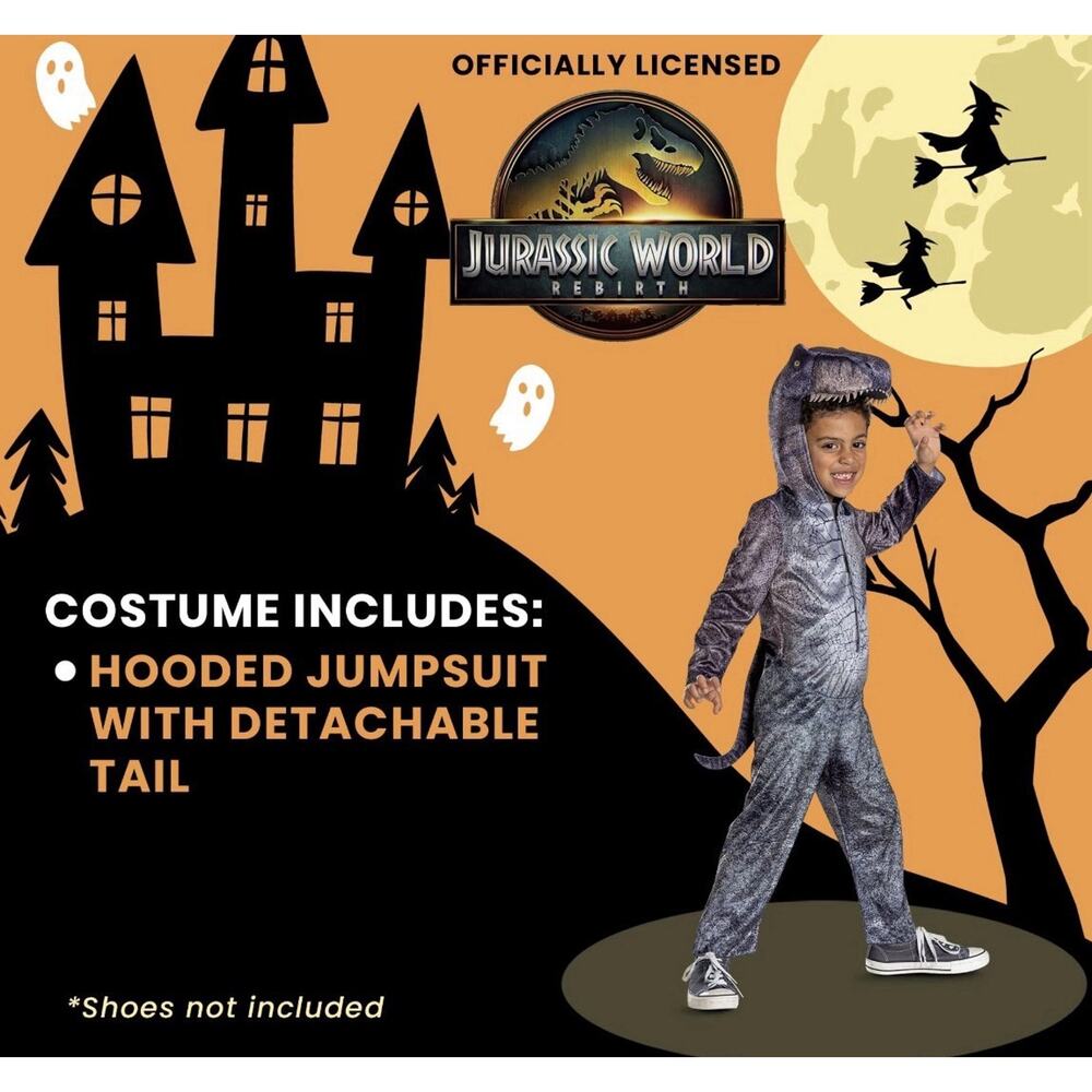 Boys' Jurassic World T-Rex Saga Classic Costume Jumpsuit Med (7/8) - Picture 4 of 5